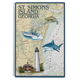 Lantern Press 6x9 Inch Metal Sign, St. Simons Island, Georgia, Nautical Chart