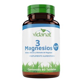 Vidanat 3 Magnesios 60 Tabletas  Bisglicinato de magnesio, citrato de magnesio, cloruro de magnesio                                                   