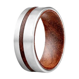 Gentlemen's Bands Premium Brushed Titanium Men's Wedding Band with Rosewood Inlay | Titanium Wedding Ring Is Ideal Gift | Package Includes Silicon Band, Walnut Ring Box, Leather Pouch | Size 10.5