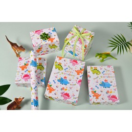Titiweet Dinosaur Birthday Wrapping Paper - 17" x 16.4 ft - Cute Dino Party Gift Wrap for Kids