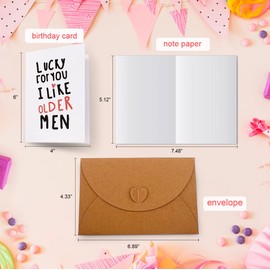 UHADRE Funny Birthday Card for Him(Envelope and Note Paper Included), Lucky for You I Like Older Men, Husband Birthday Card, Birthday Card for Dad,Love You Birthday Card-BDC26
