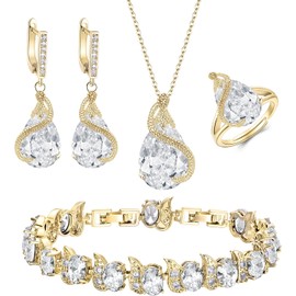 EVER FAITH Boda Sets de Joyería Cristal Zirconia Cúbica Piedra Natal Gota de Agua Collar Arete Set para Novia Regalo para cumpleaños/Día de la Madre/Navidad