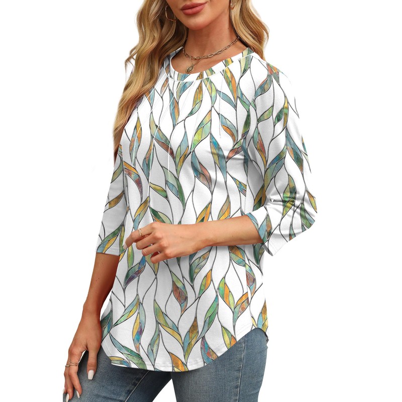 XIEERDUO 3/4 Length Sleeve Womens Tops 2025 Fashion Pleated Tunic