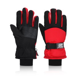 Geyoga Jetec Kids Waterproof Winter Snow Ski Gloves for Boys Girls Warm Thickening Snowboard Gloves Outdoor(Red,8-12 Years)
