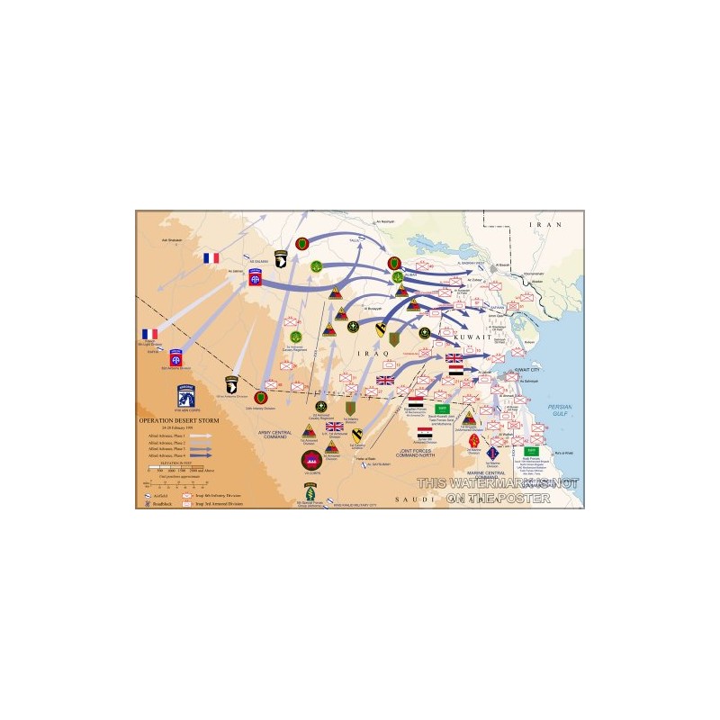 24"x36" Gallery Poster, Operation Desert Storm map