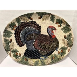 Target John Derian Target 14 1/2"x18 3/4" Oval Platter Fall Turkey Acorns Leaves Border