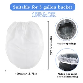 15 Pack Paint Strainer Bags Filters Paint Filter Bags Fine Mesh with Elastic Drawstring for 5 Gallon Bucket Paint Strainer