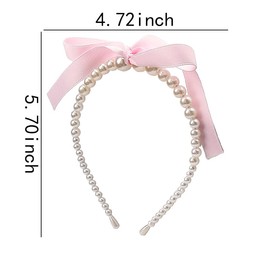 Pearl Bows Streamer Headband for Women Pink Ribbon Bow Headband for Girls Bowknot Pearl Hair Hoop Band Bow Ribbon Pearl Headpiece for Women Pearl Hair Accessories for Women Girls Teens
