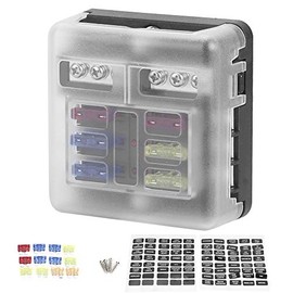 Caja de portafusibles de hoja universal de 1236 V de 6 vías Bloque de fusibles con indicador LED de inserción negativa Accesorio para automóvil