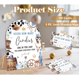 51 Pcs Cowboy Guess How Many Candies Are in the Jar Game, Rodeo Baby Shower Game, 6x8 Inch Arch Wooden Sign with Stand and 50 Guessing Cards, Gender Neutral Party Decoration - ZYF01