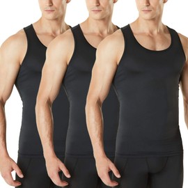 TSLA Men's Athletic Compression Sleeveless Tank Top, Cool Dry Sports Running Basketball Workout Base Layer, Active 3pack Tank Tops Black/Black/Black, X-Large
