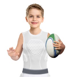Cabasse Youth Padded Protective Shirt, Chest Rib Protector Heart Guard Sternum Shirt for Football Paintball Baseball (White, Small)