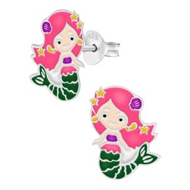 LOVE YOUR CITY Little Mermaid Earrings, Stud Earrings, Perfect Gifts for Girls, Kids. High Quality Children's Jewellery Made of Sterling Silver with Enamel, Sterling Silver