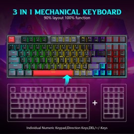 Redragon Mechanical Keyboard, Wired Gaming Keyboard with 94 Keys, Programmable Macro Editing, Numeric Pad, Compact Layout for PC Laptop, Black Gray