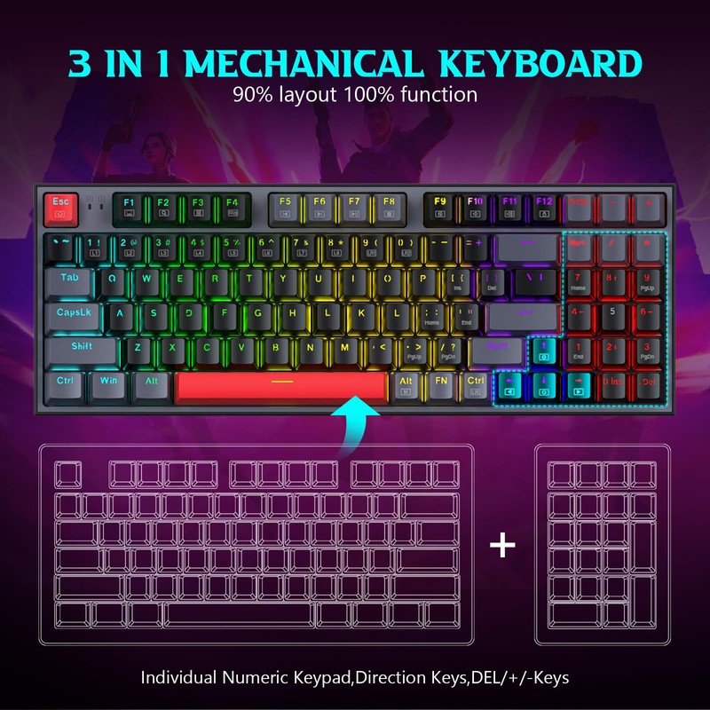 Redragon Mechanical Keyboard, Wired Gaming Keyboard with 94 Keys, Programmable