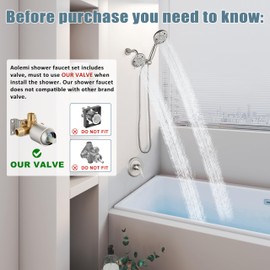 Aolemi Shower Faucet Set Rain Shower Head System Shower Trim Kit Pressure Rough-in Valve Included ABS 8 Setting Dual Shower Head and Handheld Spray Brushed Nickel