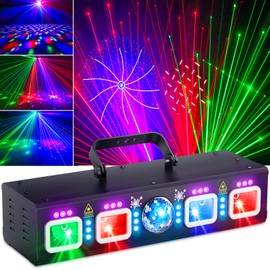 KeoBin DJ Lights for Parties, Pro 6 in 1 DMX & Sound Activated Laser Light Show Machine with Disco Ball Light, RGBW & UV Strobe Party Lights Indoor for Rave Club Dance Bar Gig DJ Lighting
