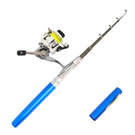 Portable Small Pen Fishing Rod and All Metal Spinning Reel Combo, 38inches Pocket Mini Telescopic Fishing Pole Kit for River Lake Ice Fishing Etc (Blue)