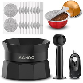 AANQQ Reusable Nespresso Vertuo Pods Kit: Vertuo Refillable Pod for Faster Seal Nespresso Pods Vertuo Espresso VertuoPlus Coffee Capsule - with 100Pcs Aluminum Foil Lids, Scoop and Lid Opener(NO PODS)
