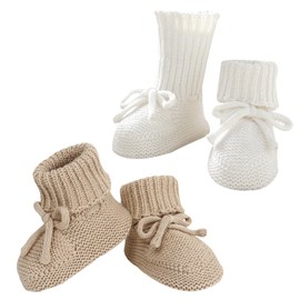 Rebolly Baby Booties Cotton Knitted Newborn First Walkers Cozy Warm Crib Shoes for Toddler Infant Boy Girl Babys Shower Gift 0-3 Months