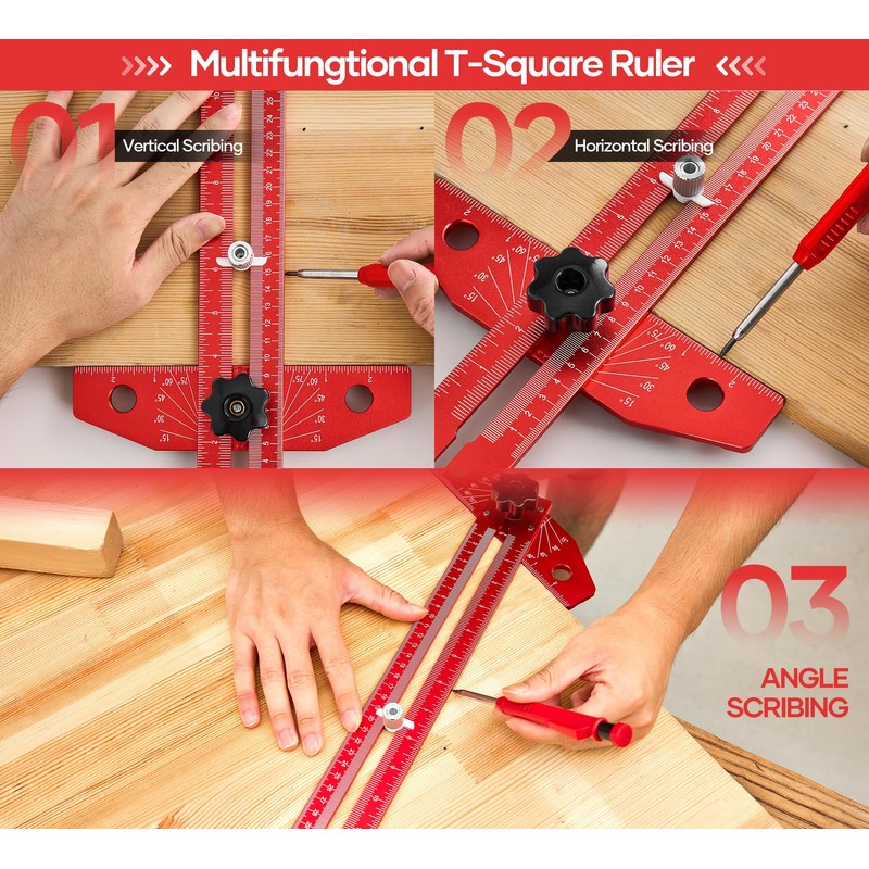 Saker Woodworking Scriber Marking Line Ruler, Adjustable Aluminum Alloy Sliding