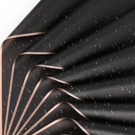 40 Sheets Gold Edge Flower Wrapping Paper with Cards, Black Bouquet Wrapping Paper Watertight Floral Wrapping Paper, Florist Bouquet Supplies, Floral Paper for DIY Gift Flower Shop Wedding Birthday