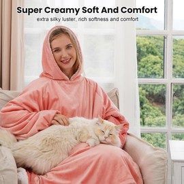 Winthome Classic Oversized Blanket Hoodie, Gift for Men Women Adults, Warm and Soft Wearable Blanket with Sherpa Lining (Pink, Oversized)