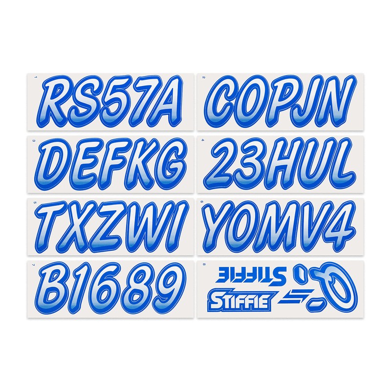 STIFFIE Whipline White/Blue 3" Boat & PWC Registration Decals •
