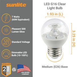 Sunlite G16 LED Dimmable Decorative Globe Vanity Light Bulbs, Clear, 7W (60W Equiv.), 500 Lumens, Medium E26 Base, Mirror Lights for Bedroom and Bathroom, 120V, ETL Listed, 4000K Cool White, 6 Pack