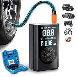 Tire Inflator Portable Air Compressor with Professional Tire Repair Kit, 150PSI Cordless Air Pump with Digital Gauge for Car, Motorcycle, Bicycle, Ball - Rechargeable Tire Pump with Tire Plug Kit