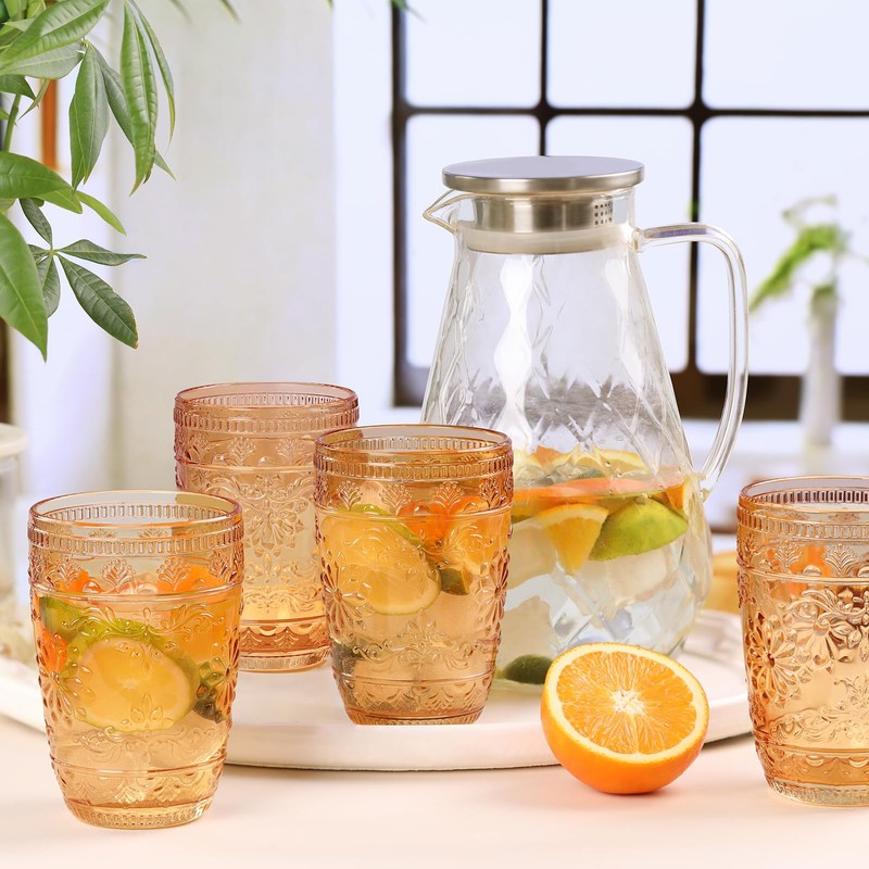 abrwyy Drinking Glasses Set of 6, Amber Glassware, Amber Drinking