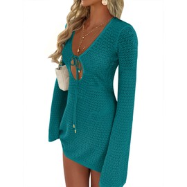 ANRABESS Womens Swimsuit Crochet Swim Cover Up Summer Bathing Suit Swimwear Hollow Out Mesh Knit Beach Dress Vacation Outfits Large