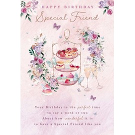 Noel Tatt Special Friend Female Birthday Card - Floral Afternoon Tea and Sentiment Verse with Foil Details - Eco-Friendly and Recyclable