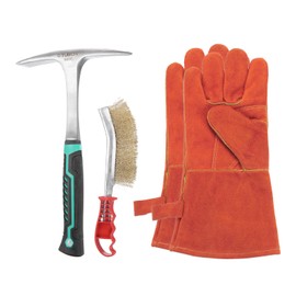 HARFINGTON 3pcs 28oz Welding Chipping Hammer with 9.8" Welding Steel Wire Brush and 14" Welding Gloves Slag Remove Tool Kit for Rock Pick, White