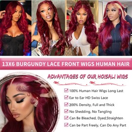 Burgundy Lace Front Wigs Human Hair 99j 13x6 HD Transparent Body Wave Lace Front Wigs Human Hair 200% Density Full and Thick HD Lace Front Wigs for Women 24 Inch