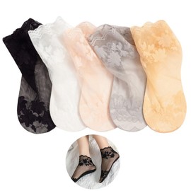 EOMECUIGAO See-through Socks, 5 Pairs of 5 Colors, Lace, Women's, Summer Lace, Transparent Short Tube Socks, Lace, Black, nude color, white, gray, pink