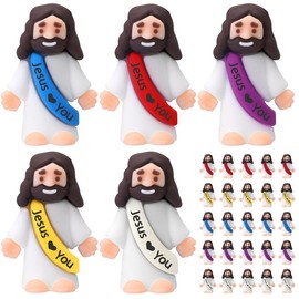 【Original Design】25/50 Pcs Mini Jesus Figures Little Jesus Figures Cute Jesus Ornament with Jesus Love You Slogan Mother's Day Gift to Hide and Seek Religious Party Favors Sunday School Baptism Gifts Home Decoration:_50 Pcs  Multicolor