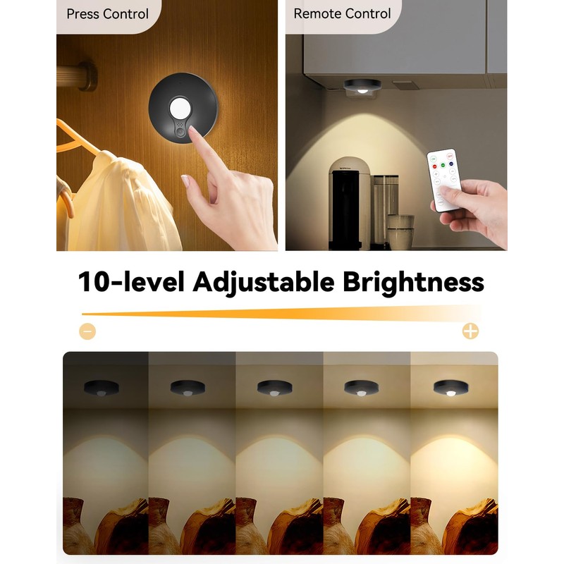 Aokpsrt Rechargeable Puck Lights With Remote Control, 1500mAh Battery Operated