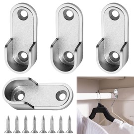 Huybaa Pack of 4 Wardrobe Rail Bearings, Clothes Rail Holder, Zinc Alloy Clothes Rail Holder with 8 Screws for Oval Rod, Wardrobe Rail Holder for Cupboard