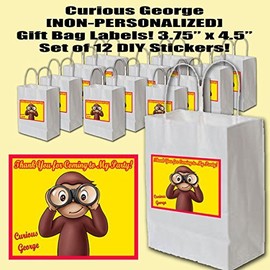 Curious George Party Favors Supplies Decorations Gift Bag Label Stickers ONLY 3.75" x 4.75" -12 pcs