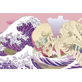 Yanoman (Made in Japan) 70 Piece Jigsaw Puzzle Prism Art Petite Neo Ukiyo-e Skeleton Namiuri (3.9 x 5.8 inches (10 x 14.7 cm) 97-316 Pieces with Claim Postcard