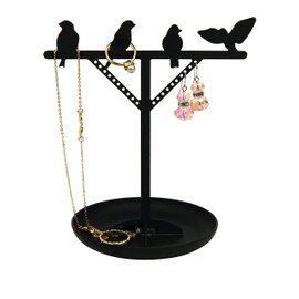 Kikkerland Bird Jewellery Stand, Metal, Black, 13.3 x 10.2 x 15.2 cm