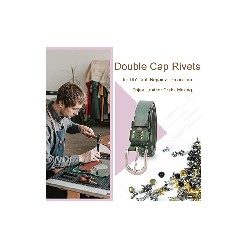 400Sets Rivets for Leather, 6mm Double Round Cap Rivets, Leather