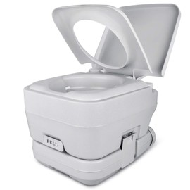 YITAHOME Portable Toilet 2.6 Gallon Camping RV Potty, Double Water Outlet, Press Flush Pump, for Travel, Boating, Hiking, Trips,Gray