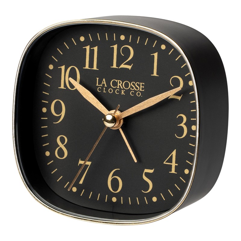 La Crosse Clock 617-379B Black Square Silent Sweeping Analog Alarm