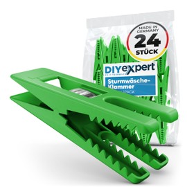 DIYexpert Sturm Clothes Pegs, Made in Germany, Green, Sturdy Clamps for Washing Lines, Rotary Dryer and Clothes Airer, Beach Loungers, Clothespins and Clothes Pegs