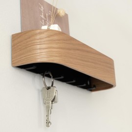 Kazai. Key Rack 'Toke' Minimalist Key Hook Design from Berlin Modern Key Holder with Wooden Shelf Key Rack as Hallway Furniture for the Wall Oak
