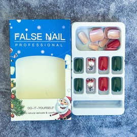 TULOBI Christmas Press on Nails Short Square Fake Nails Full Cover Acrylic Glue on Nails with Santa Claus Design Winter Xmas Cute Glossy Artificial False Nails Stick on Nails for Women 24 Pcs