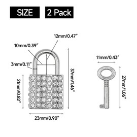 Joyangy 2-Pack Silver Decorative Padlocks, Zinc Alloy Mini Square Locks for Luggage/Cabinets/Jewelry