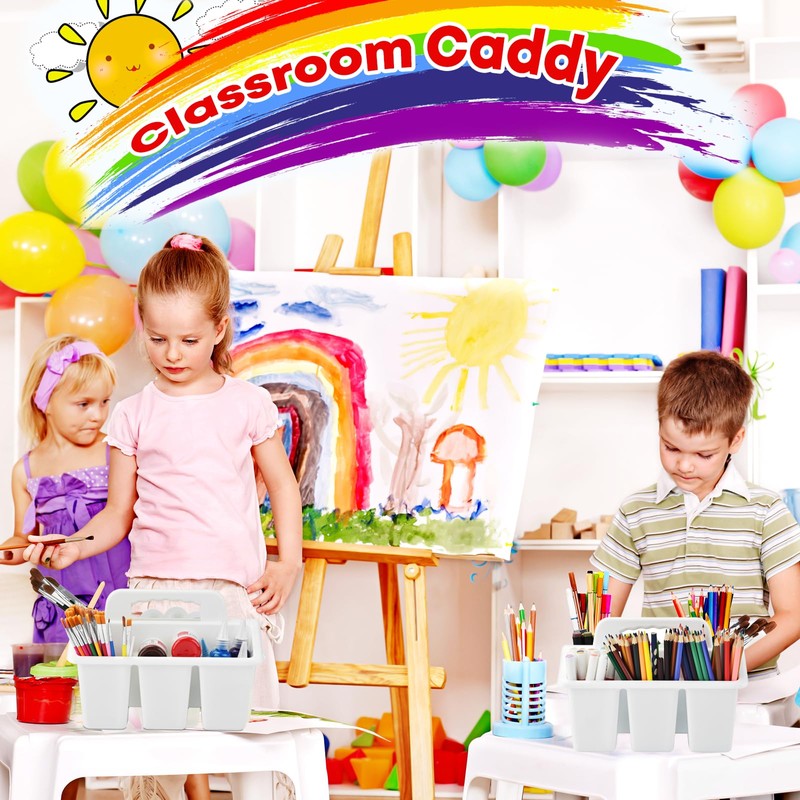 Classroom Caddy Storage Basket with Handle, 6 Pack Plastic Arts